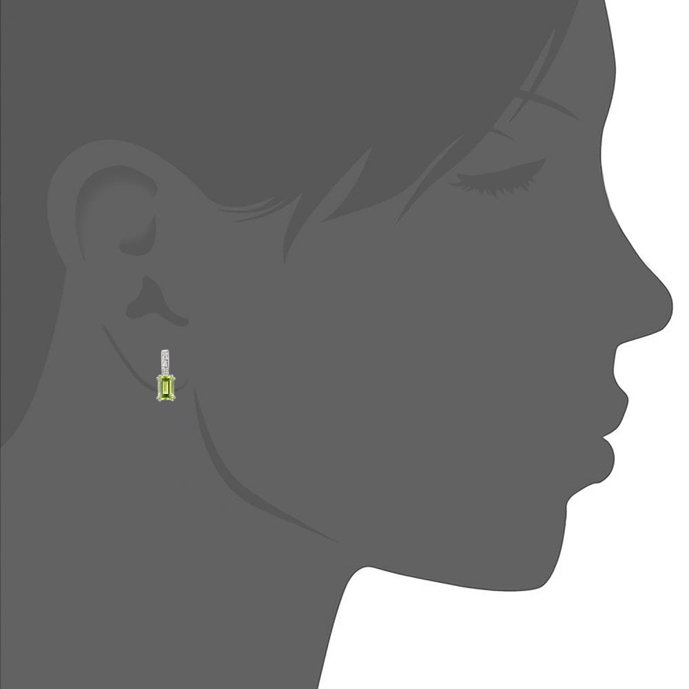 SPARKLD 9ct White Gold Octagon Peridot and 0.03ct Diamond Drop Earrings