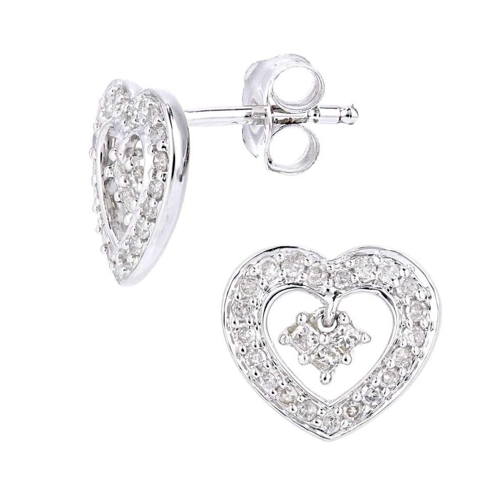 SPARKLD 9ct White Gold Princess 0.23ct Diamond Heart Stud Earrings