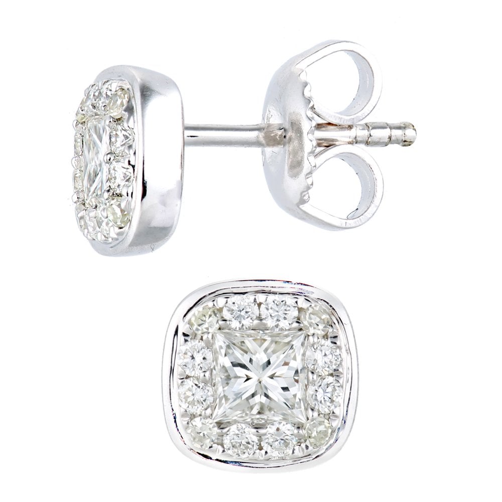 SPARKLD 9ct White Gold Princess 0.57ct Diamond Halo Stud Earrings