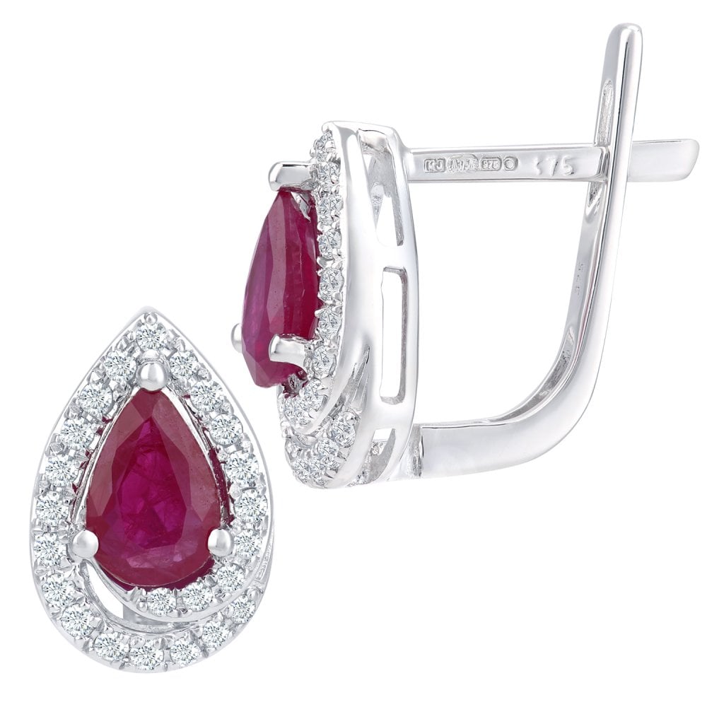 SPARKLD 9ct White Gold Ruby and 0.20ct Diamond Teardrop Stud Earrings