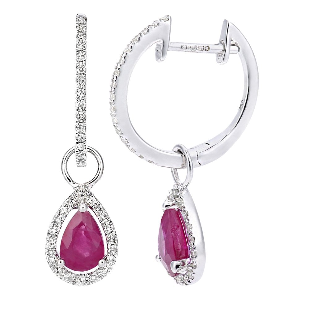 SPARKLD 9ct White Gold Ruby Teardrop 0.20ct Diamond Earrings