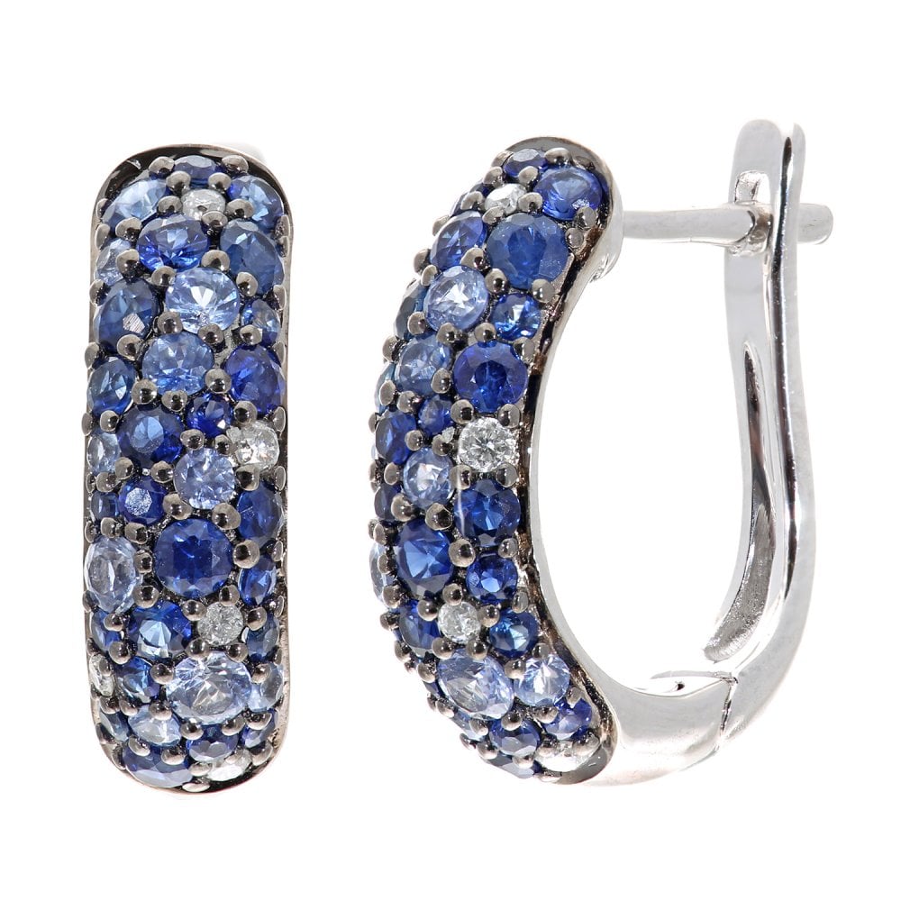 SPARKLD 9ct White Gold Sapphire and 0.12ct Diamond Huggie Earrings