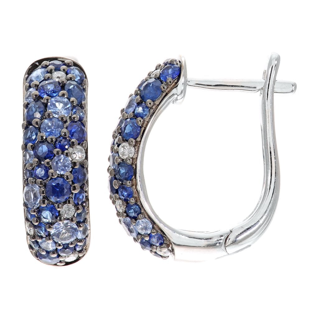 SPARKLD 9ct White Gold Sapphire and 0.12ct Diamond Huggie Earrings