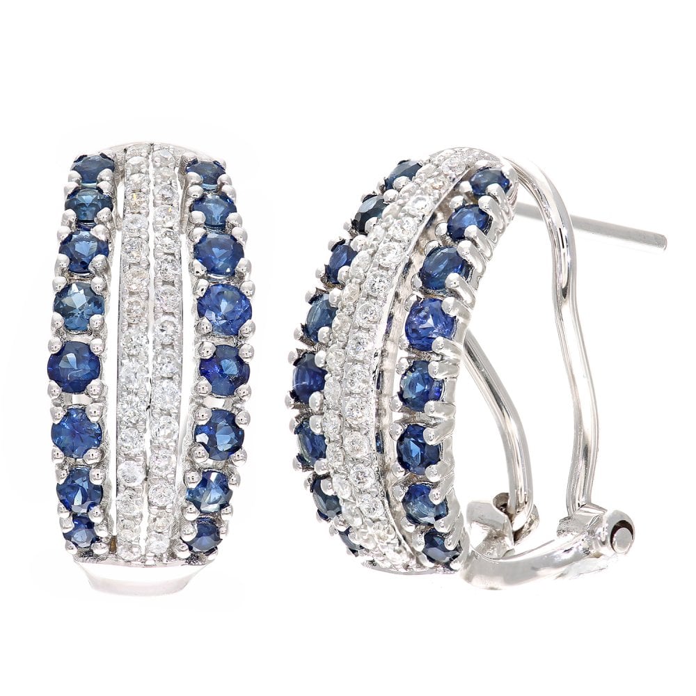SPARKLD 9ct White Gold Sapphire and 0.30ct Diamond Huggie Earrings