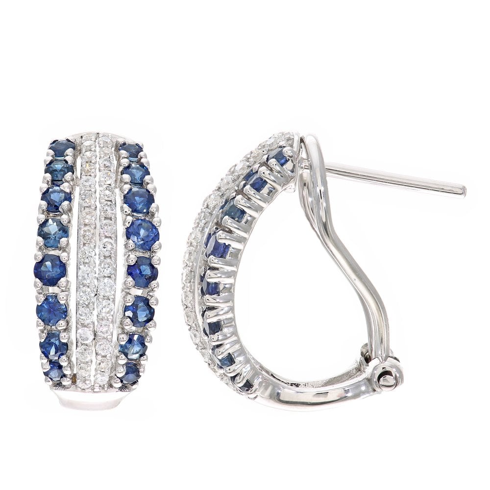 SPARKLD 9ct White Gold Sapphire and 0.30ct Diamond Huggie Earrings