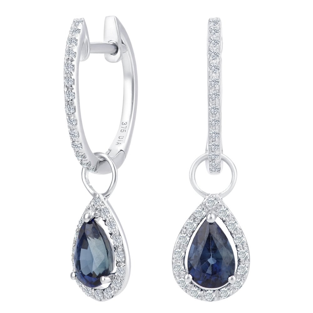 SPARKLD 9ct White Gold Sapphire Teardrop 0.20ct Diamond Earrings