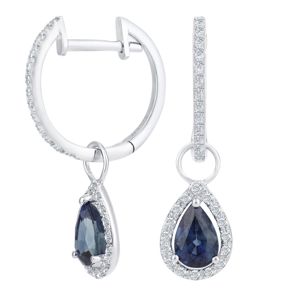 SPARKLD 9ct White Gold Sapphire Teardrop 0.20ct Diamond Earrings