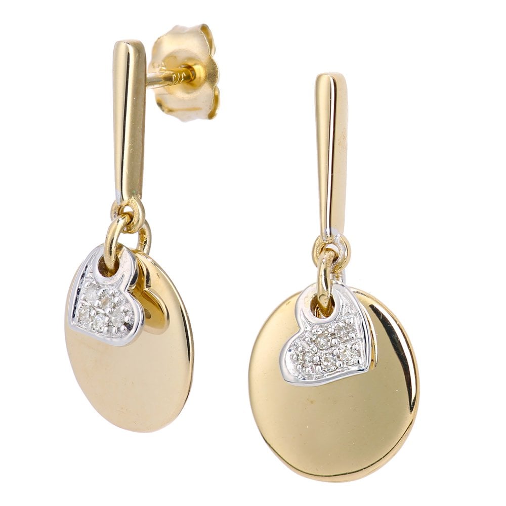 SPARKLD 9ct Yellow and White Gold 0.04ct Diamond Heart Drop Earrings