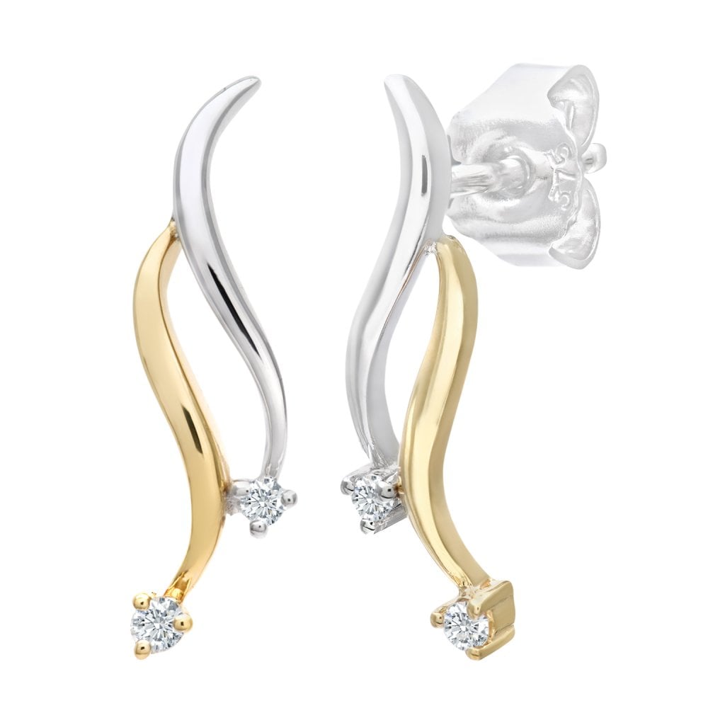 SPARKLD 9ct Yellow and White Gold 0.05ct Diamond Twist Drop Earrings