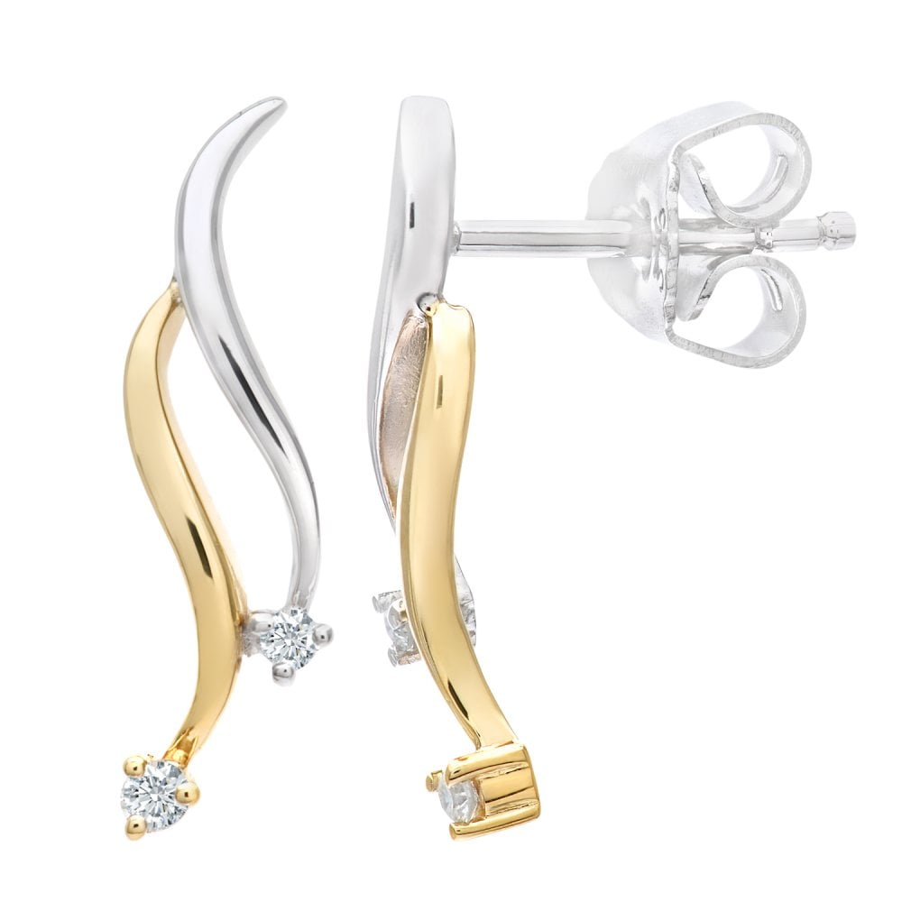SPARKLD 9ct Yellow and White Gold 0.05ct Diamond Twist Drop Earrings