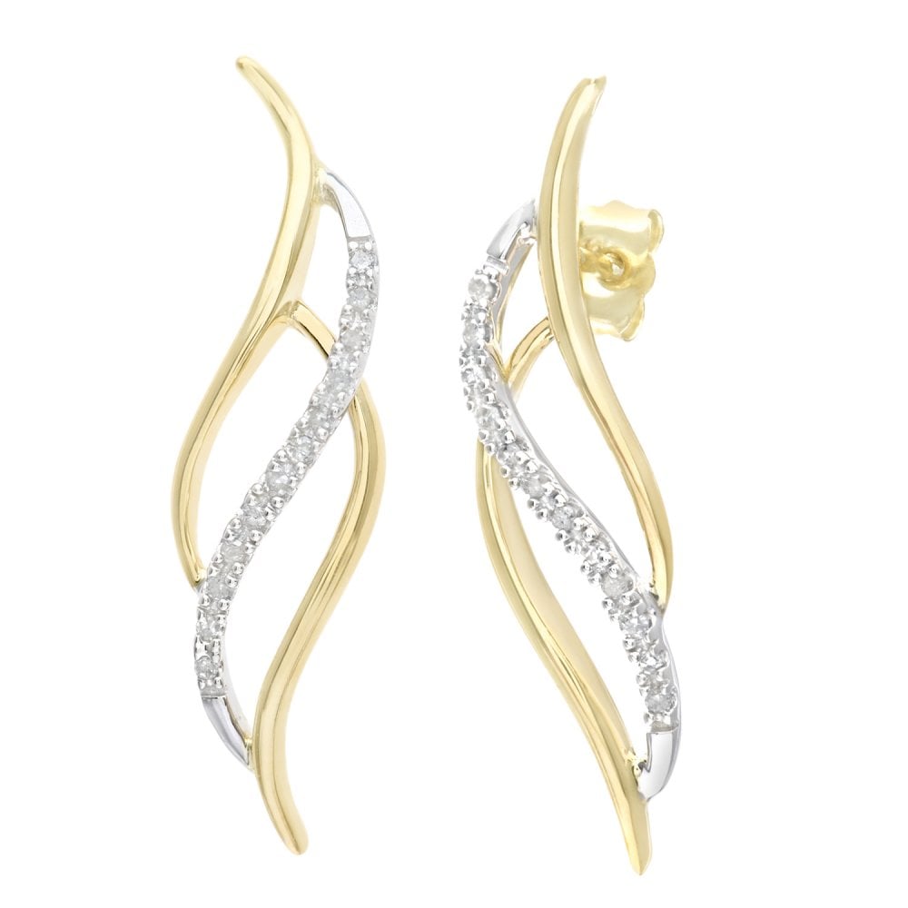 SPARKLD 9ct Yellow and White Gold 0.10ct Diamond Twist Drop Earrings
