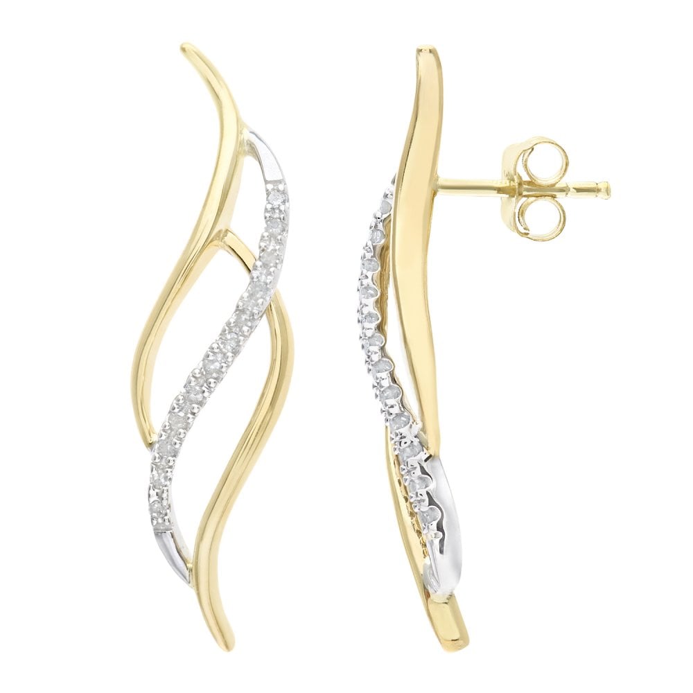 SPARKLD 9ct Yellow and White Gold 0.10ct Diamond Twist Drop Earrings