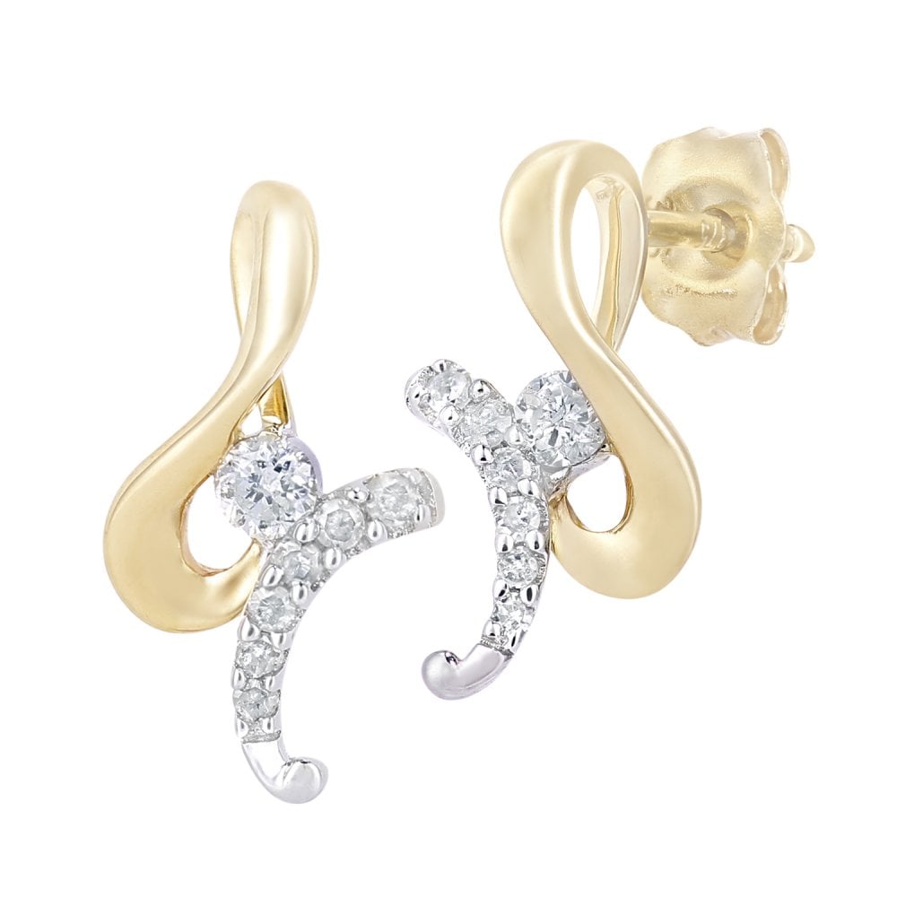 SPARKLD 9ct Yellow and White Gold 0.15ct Diamond Stud Earrings