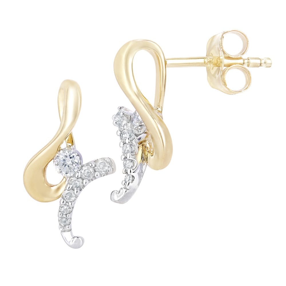 SPARKLD 9ct Yellow and White Gold 0.15ct Diamond Stud Earrings