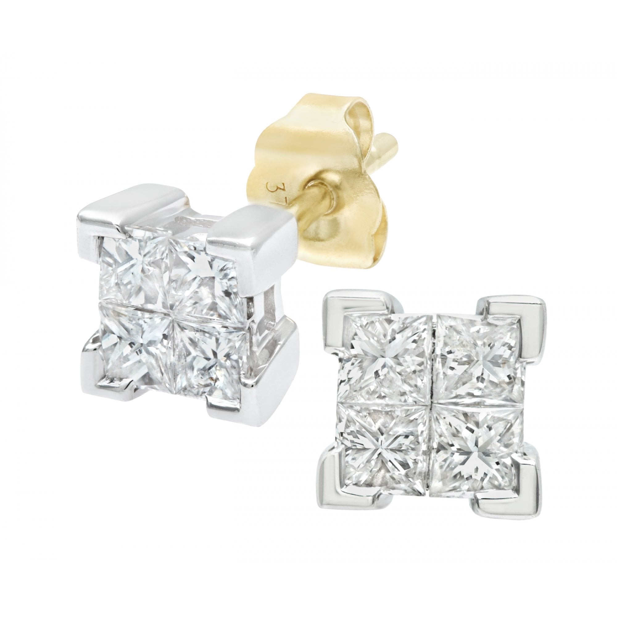 SPARKLD 9ct Yellow and White Gold 0.50ct Princess Diamond Solitaire Stud Earrings