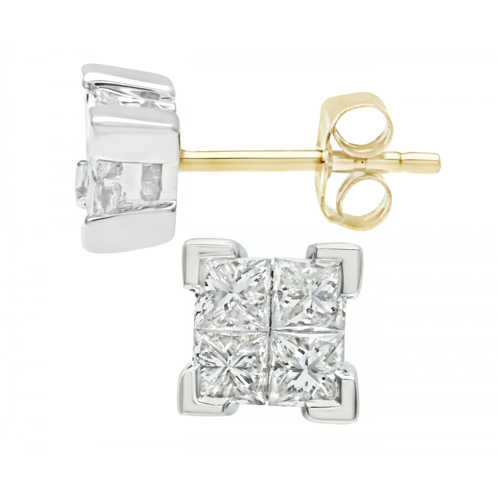 SPARKLD 9ct Yellow and White Gold 0.50ct Princess Diamond Solitaire Stud Earrings