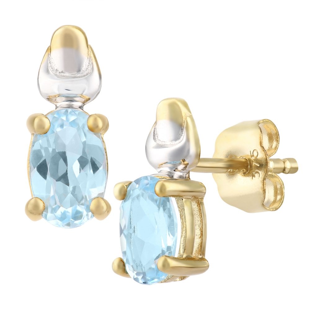 SPARKLD 9ct Gold Blue Topaz Birth Stone Earrings