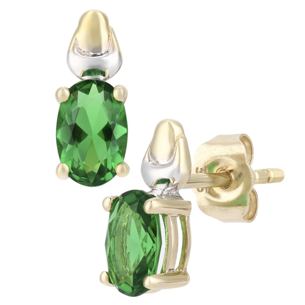 SPARKLD 9ct Gold Cubic Zirconia Created Emerald Birth Stone Earrings