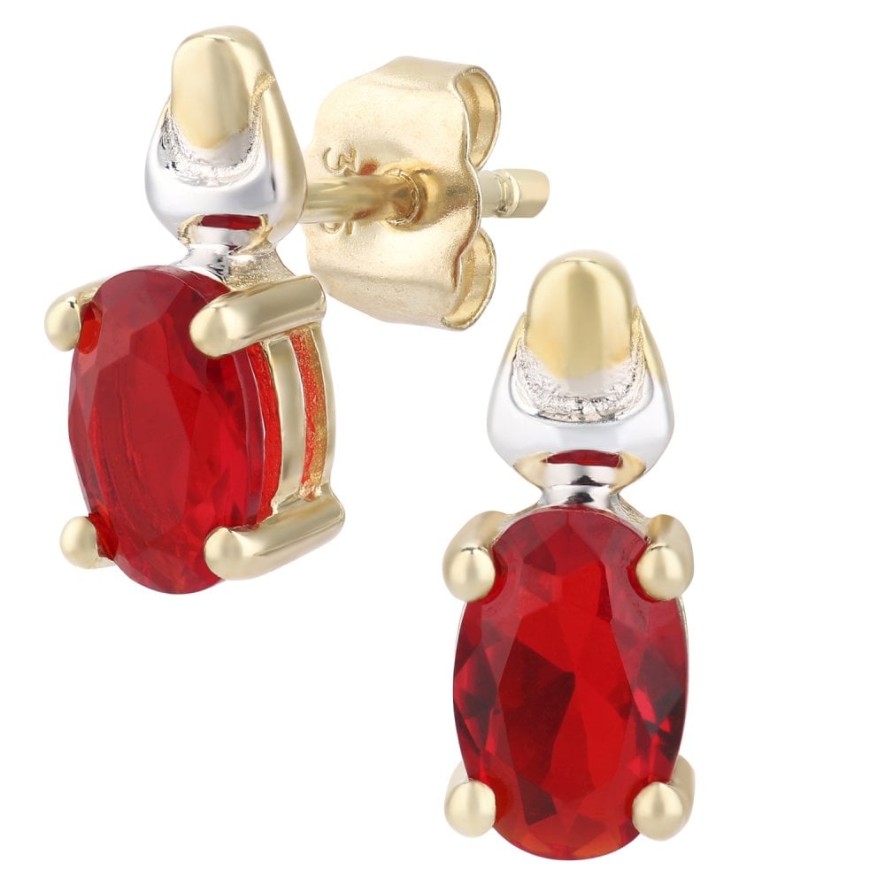 SPARKLD 9ct Gold Cubic Zirconia Created Ruby Birth Stone Earrings RB