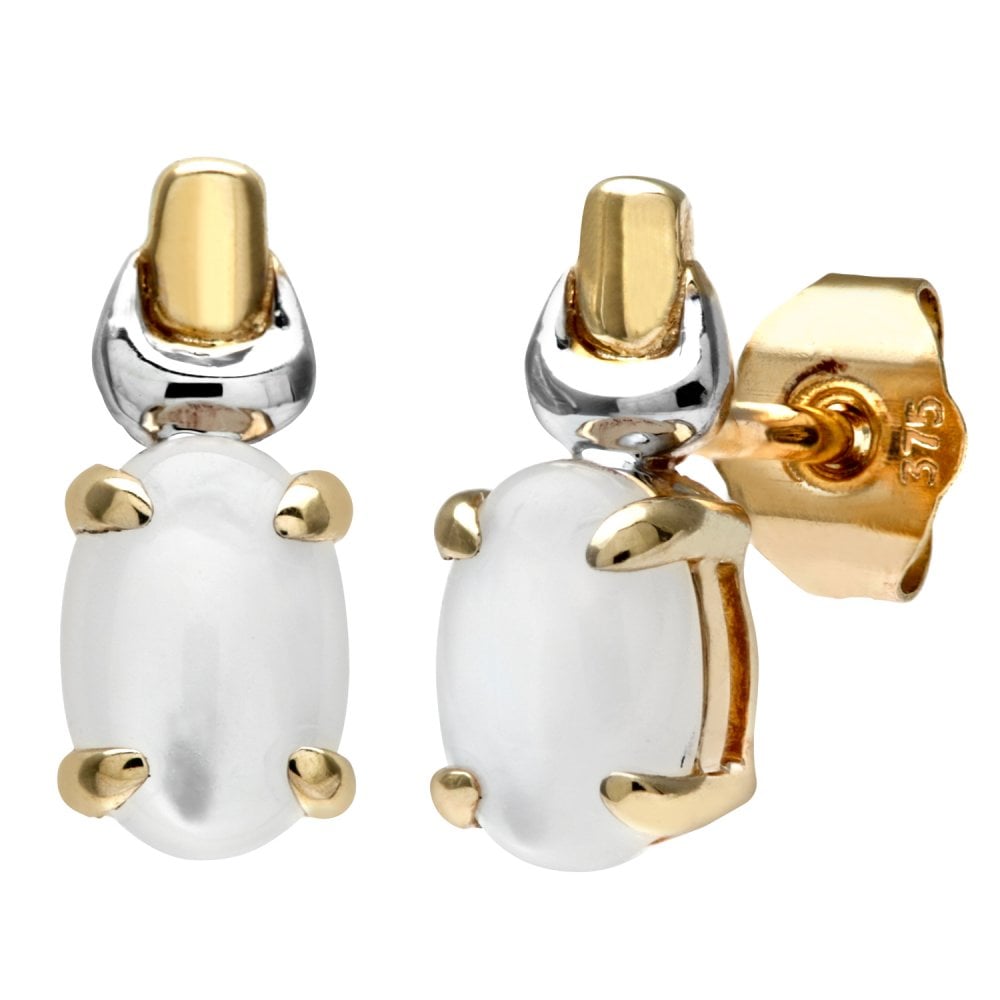 SPARKLD 9ct Yellow and White Gold Solitaire Opal Stud Earrings