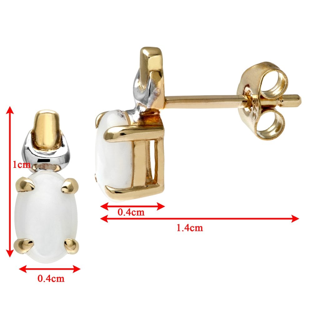 SPARKLD 9ct Yellow and White Gold Solitaire Opal Stud Earrings