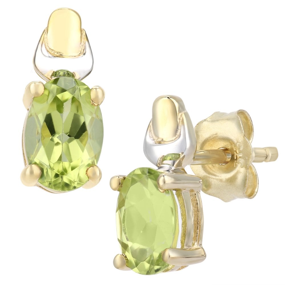 SPARKLD 9ct Yellow and White Gold Solitaire Peridot Stud Earrings