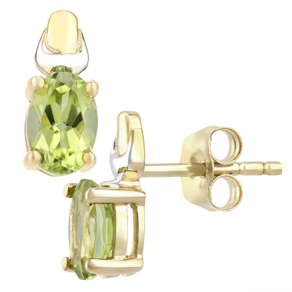 SPARKLD 9ct Yellow and White Gold Solitaire Peridot Stud Earrings