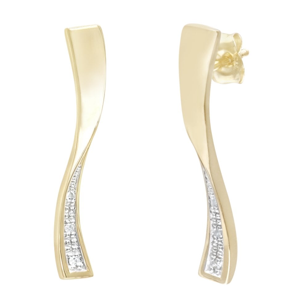 SPARKLD 9ct Yellow Gold 0.02ct Diamond Twist Drop Earrings