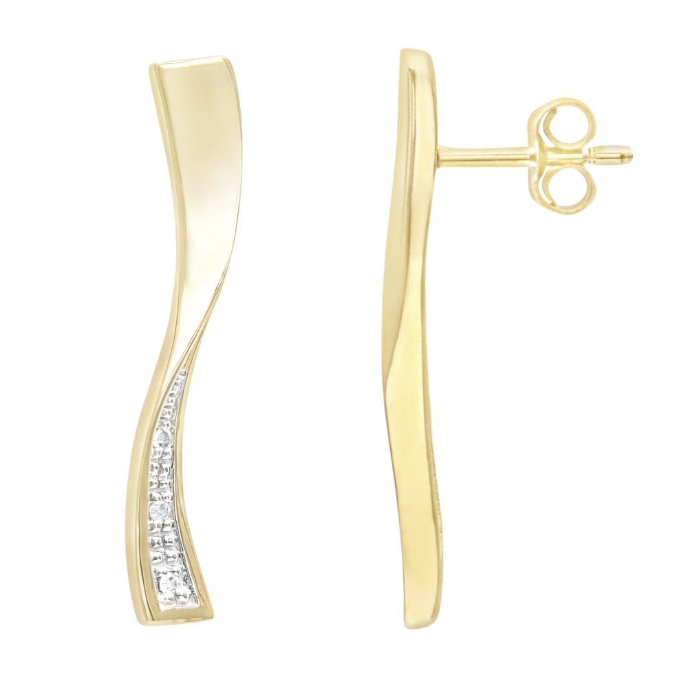 SPARKLD 9ct Yellow Gold 0.02ct Diamond Twist Drop Earrings