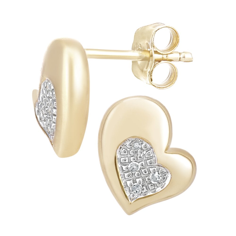 SPARKLD 9ct Yellow Gold 0.03ct Diamond Heart Stud Earrings