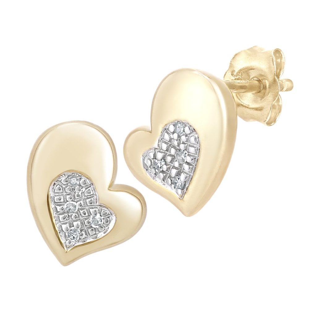 SPARKLD 9ct Yellow Gold 0.03ct Diamond Heart Stud Earrings