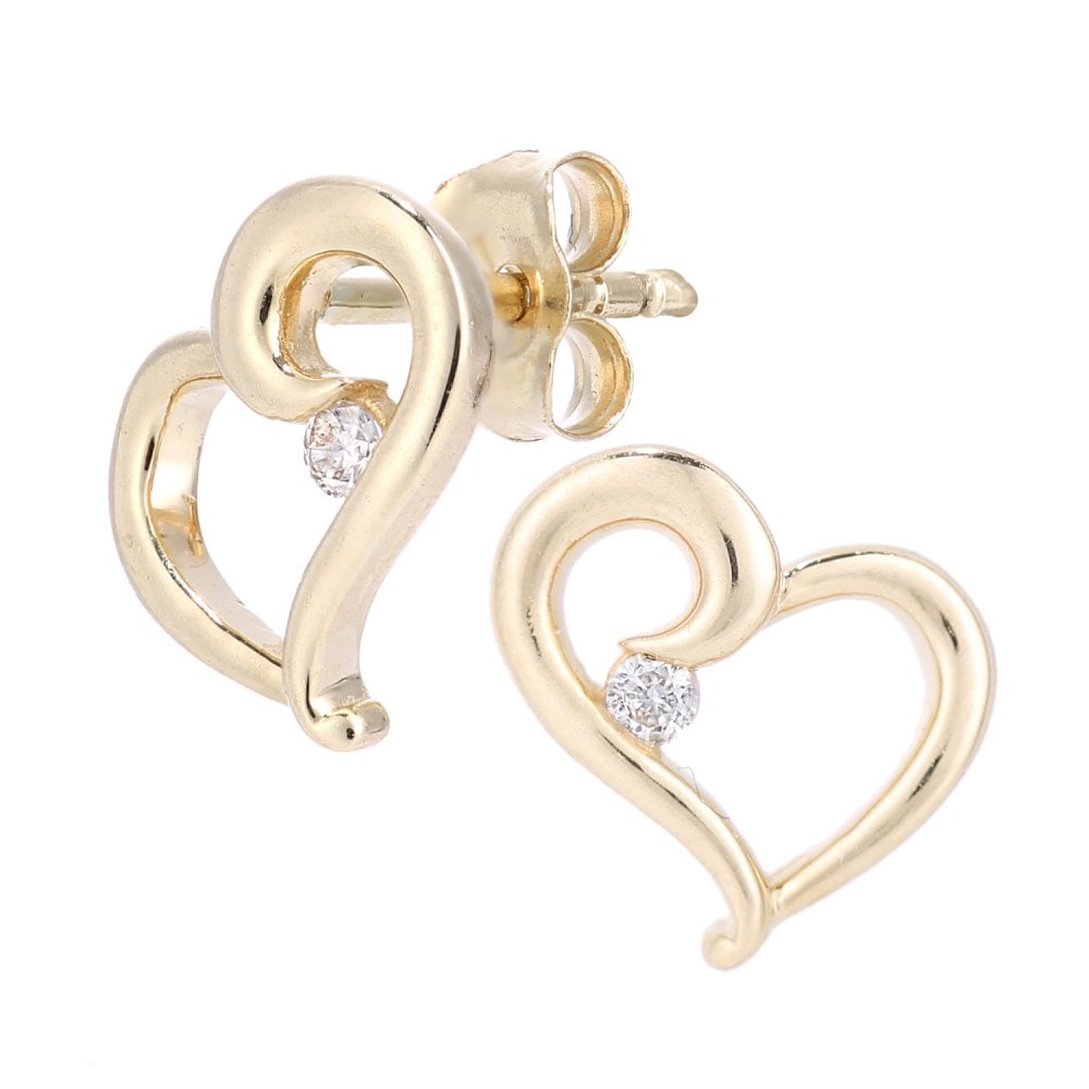 SPARKLD 9ct Yellow Gold 0.05ct Diamond Heart Stud Earrings