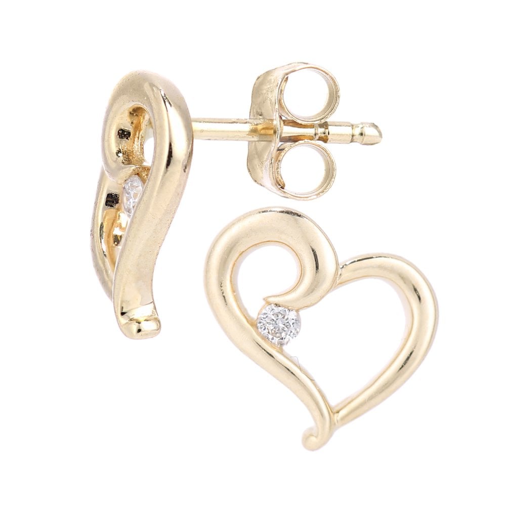 SPARKLD 9ct Yellow Gold 0.05ct Diamond Heart Stud Earrings
