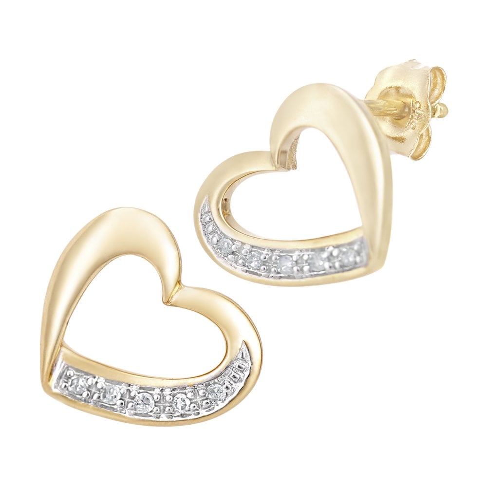 SPARKLD 9ct Yellow Gold 0.05ct Diamond Heart Stud Earrings