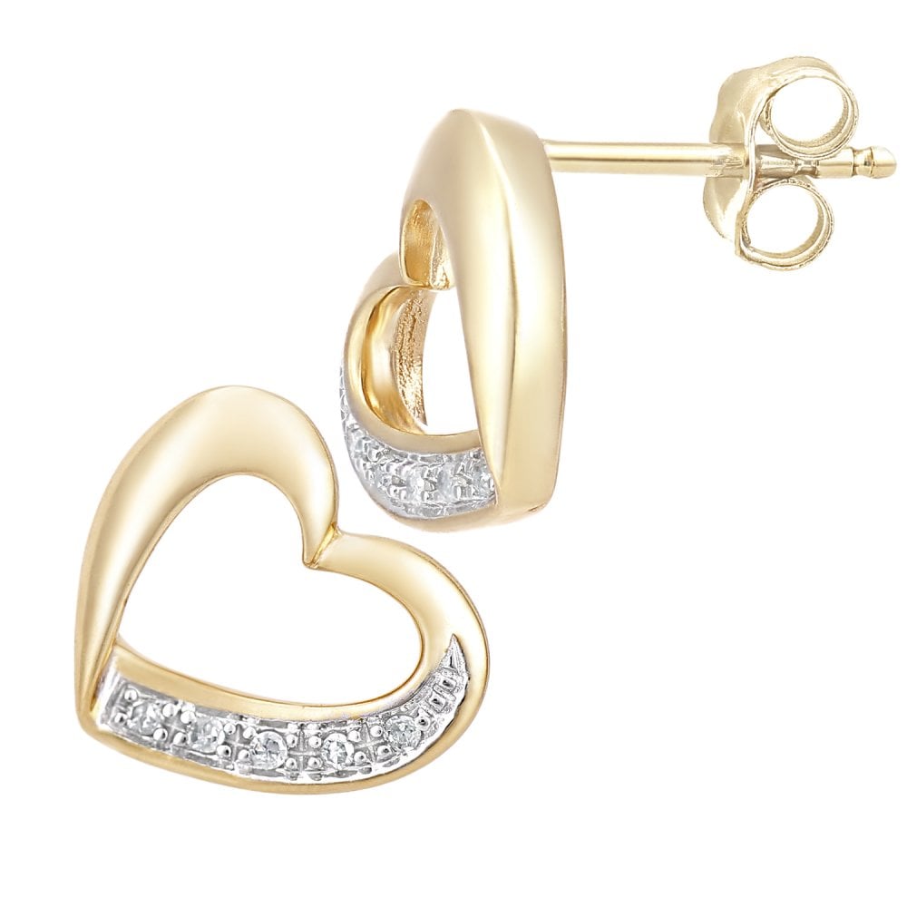 SPARKLD 9ct Yellow Gold 0.05ct Diamond Heart Stud Earrings