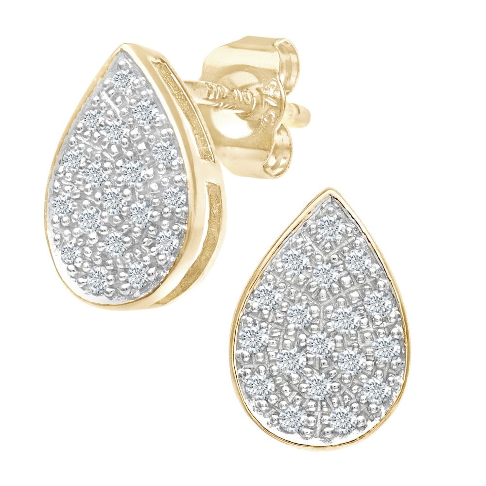SPARKLD 9ct Yellow Gold 0.15ct Diamond Teardrop Stud Earrings