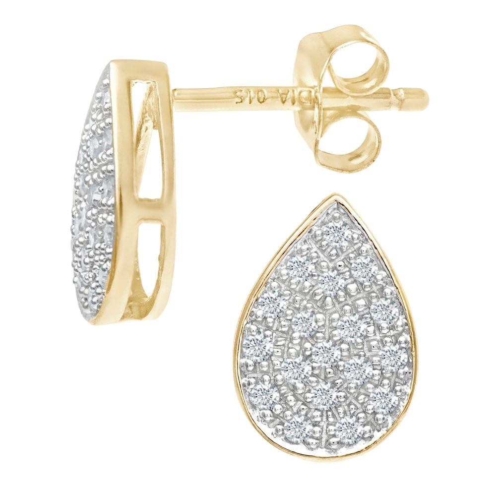 SPARKLD 9ct Yellow Gold 0.15ct Diamond Teardrop Stud Earrings