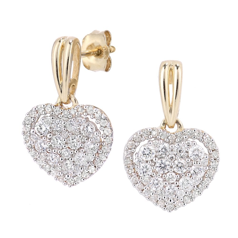 SPARKLD 9ct Yellow Gold 0.30ct Diamond Heart Halo Drop Earrings