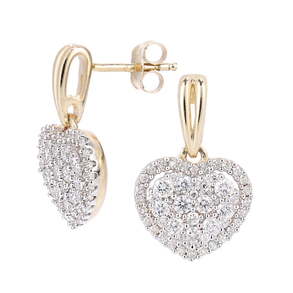 SPARKLD 9ct Yellow Gold 0.30ct Diamond Heart Halo Drop Earrings