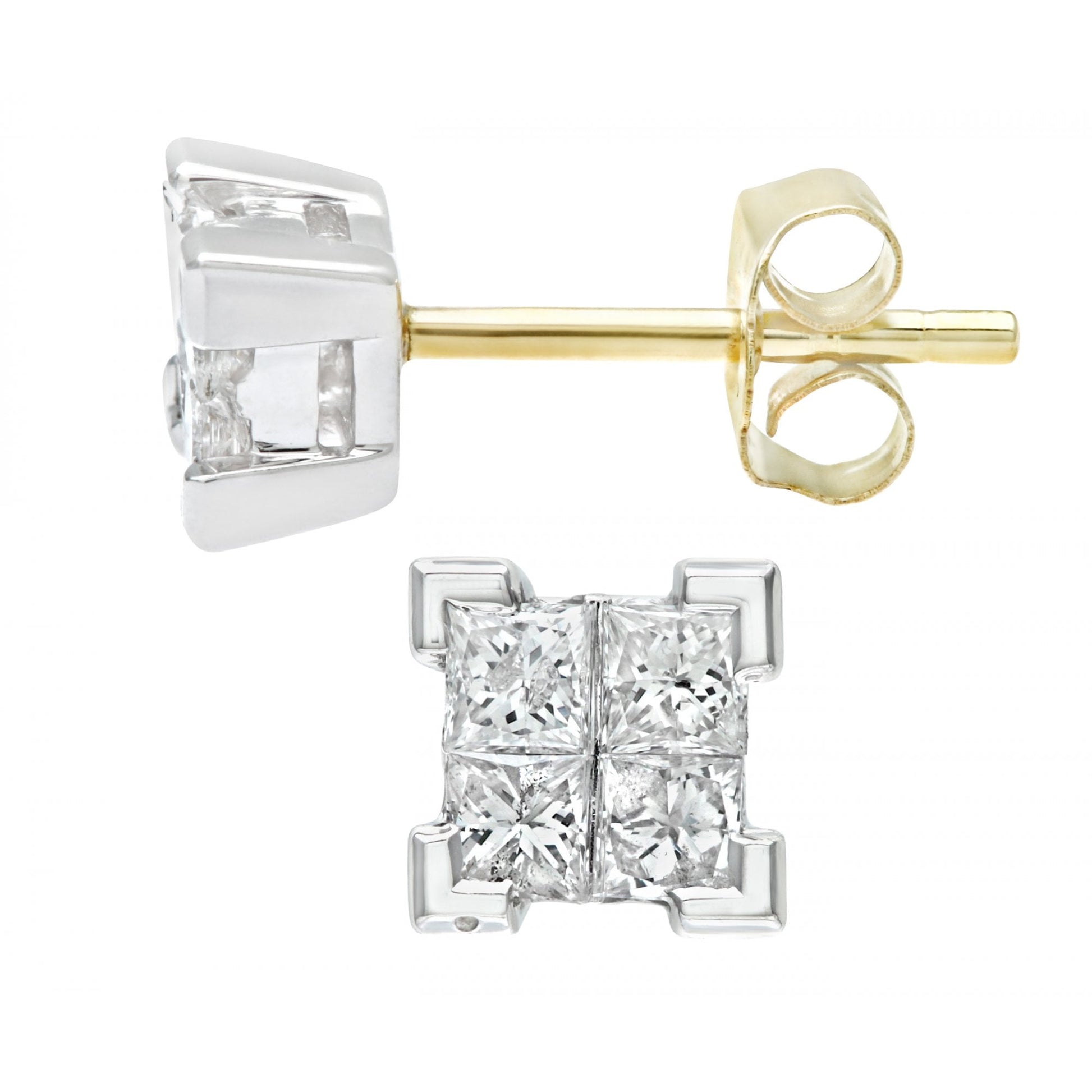 SPARKLD 9ct Yellow Gold 0.33ct Princess Diamond Solitaire Stud Earrings