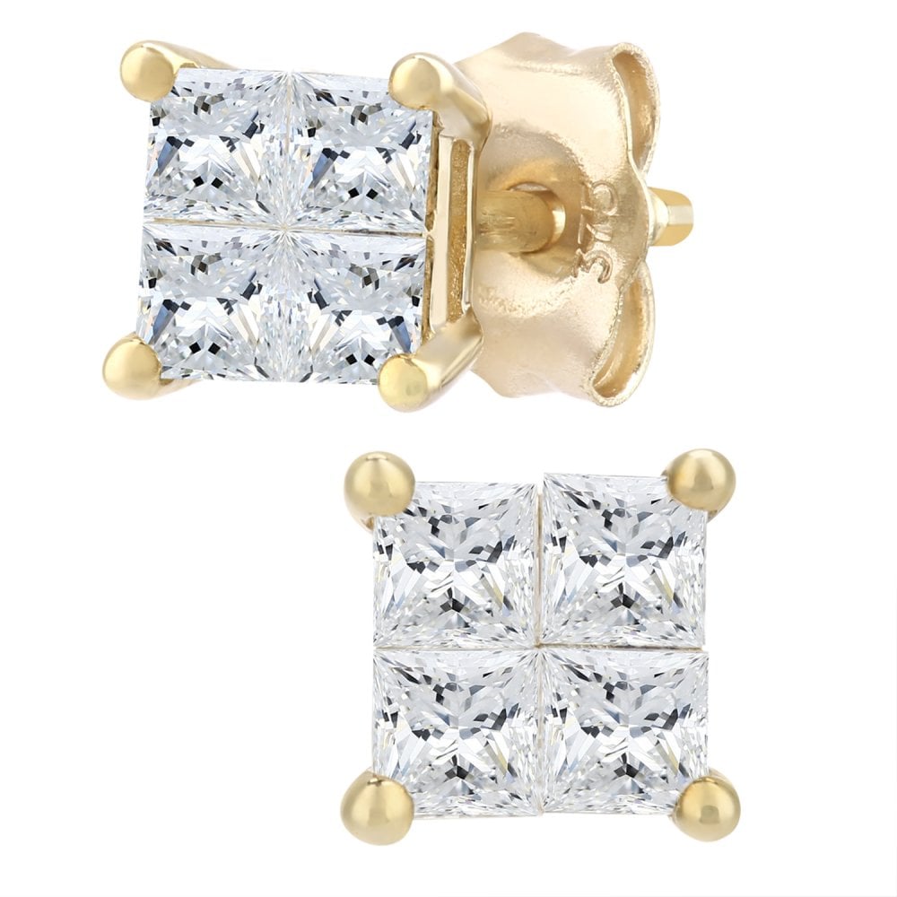 SPARKLD 9ct Yellow Gold 0.33ct Princess Diamond Solitaire Stud Earrings