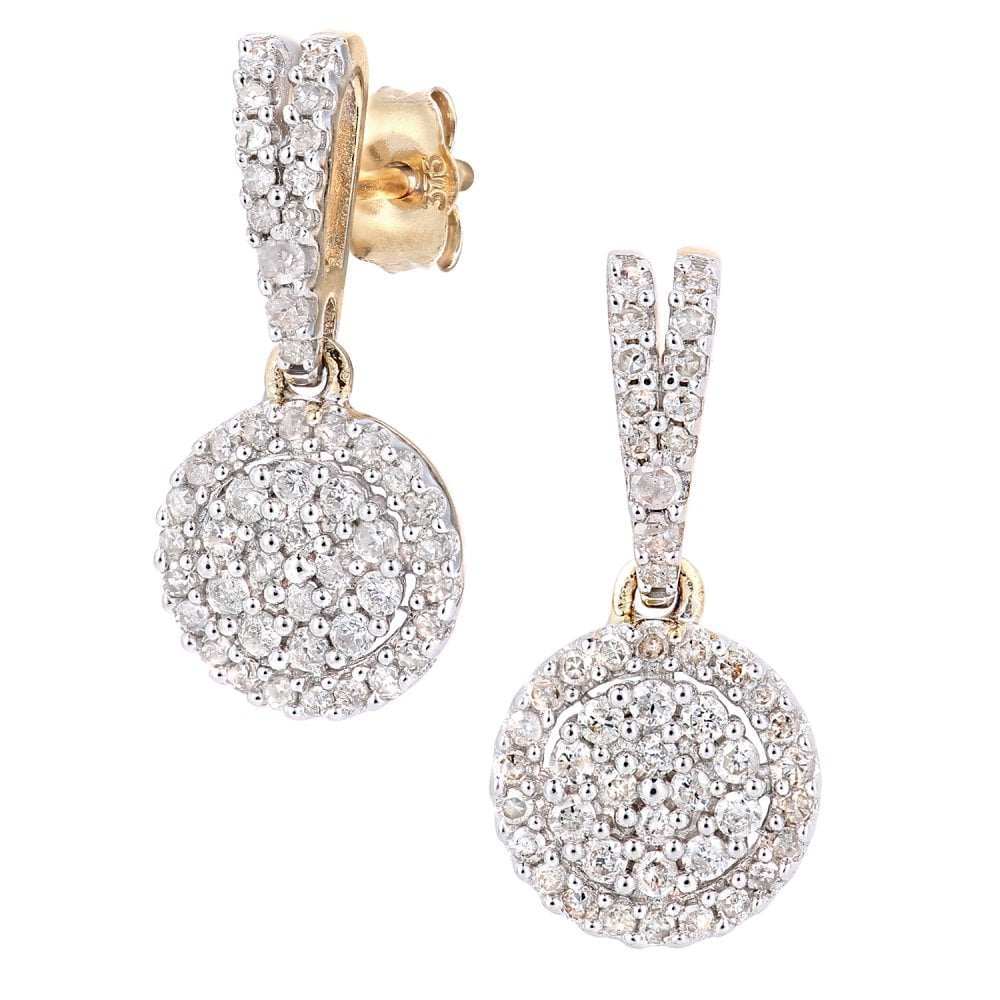 SPARKLD 9ct Yellow Gold 0.50ct Diamond Halo Drop Earrings