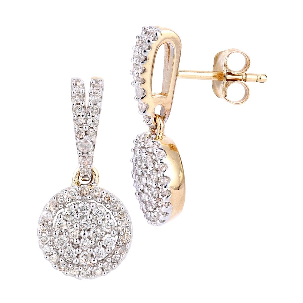 SPARKLD 9ct Yellow Gold 0.50ct Diamond Halo Drop Earrings