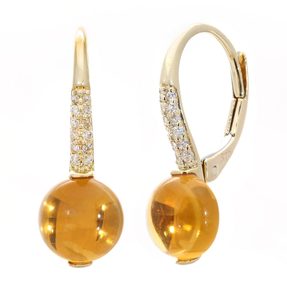 SPARKLD 9ct Yellow Gold 3ct Citrine and 0.10ct Diamond Drop Earrings