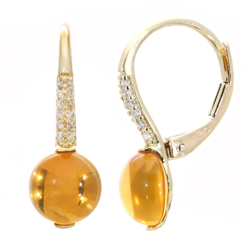 SPARKLD 9ct Yellow Gold 3ct Citrine and 0.10ct Diamond Drop Earrings