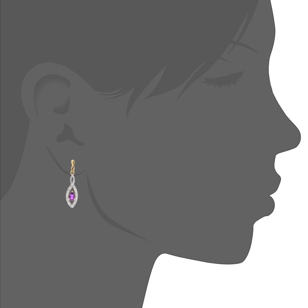SPARKLD 9ct Yellow Gold Amethyst and 0.01ct Diamond Teardrop Earrings