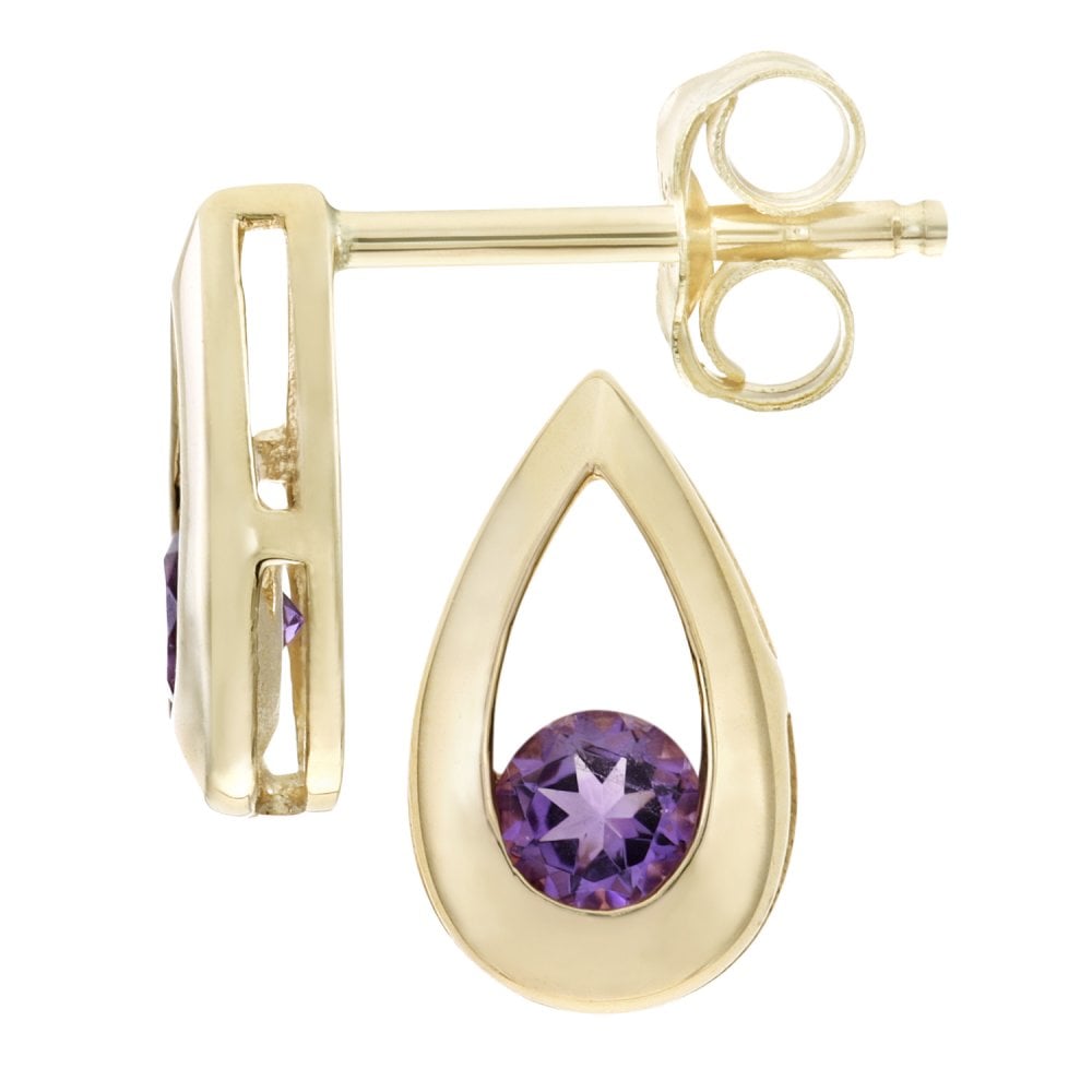SPARKLD 9ct Yellow Gold Amethyst Teardrop Stud Earrings