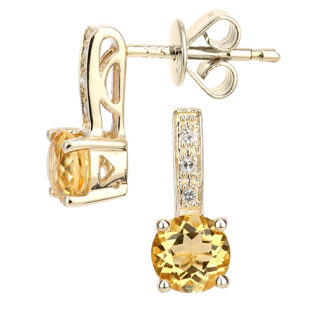 SPARKLD 9ct Yellow Gold Citrine and 0.03ct Diamond Drop Earrings
