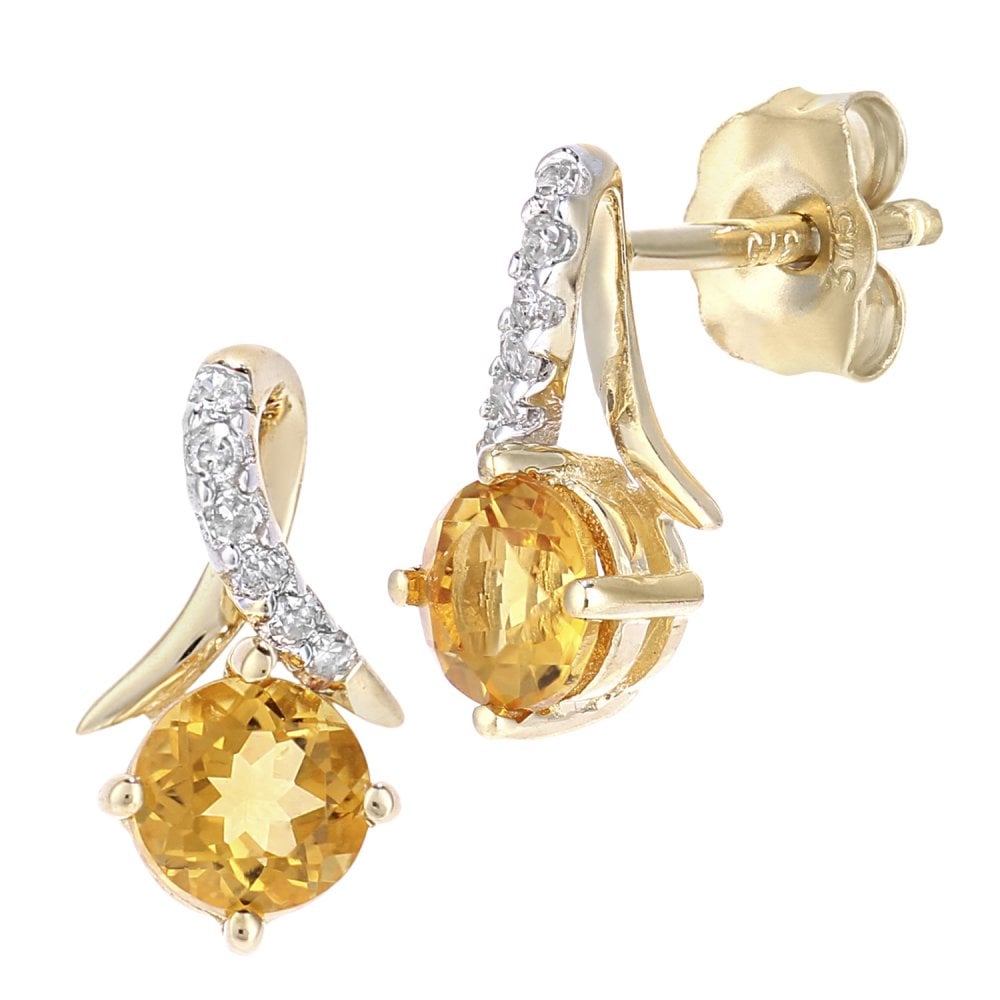 SPARKLD 9ct Yellow Gold Citrine and 0.05ct Diamond Crossover Stud Earrings