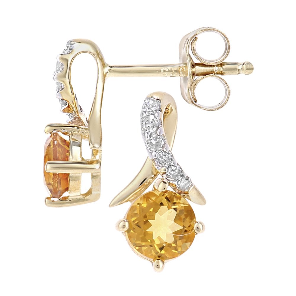 SPARKLD 9ct Yellow Gold Citrine and 0.05ct Diamond Crossover Stud Earrings